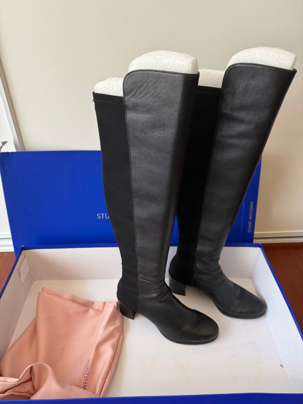 Stuart Weitzman City Block Leather Knee High Boots Black Size 8